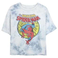 Junior's Marvel Spider-Man Urban Hero Bombard Tie-Dye Crop Top T-Shirt