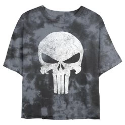 Junior's Marvel Punisher Distresskull Bombard Tie-Dye Crop Top T-Shirt