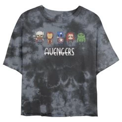 Junior's Marvel Doodle Avengers Bombard Tie-Dye Crop Top T-Shirt