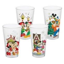 Bioworld Disney Mickey & Minnie Holiday 16 Oz. Pint Glasses - Set Of 4